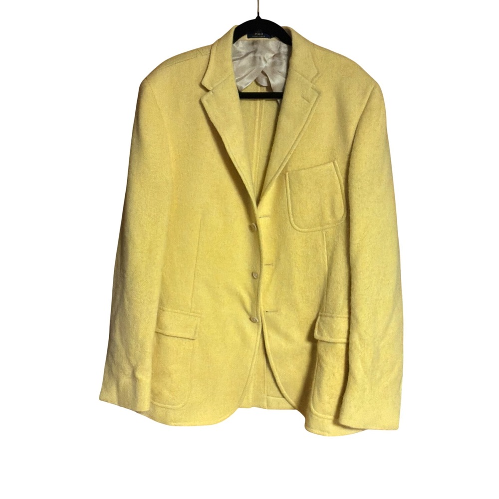 Polo Ralph Lauren Blazer 48L Yellow Wool Alpaca Custom Fit Sport Coat Luxury +